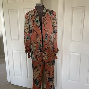 Zara Salmon and blue flora suit